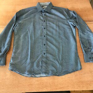 Rosso Milano Monza Tailor Fit Shirt Men L Black Geometric Button Up Long Sleeve